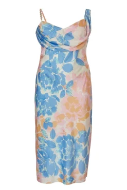 Quiz Curve Blue Satin Floral Midaxi Dress Clearance