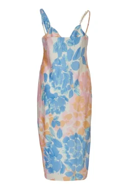 Quiz Curve Blue Satin Floral Midaxi Dress Clearance