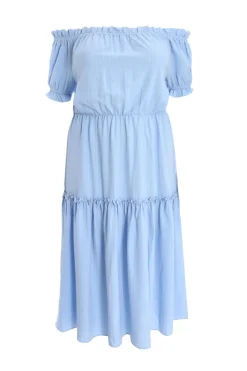 Quiz Curve Blue Textured Bardot Midaxi Dress Sale