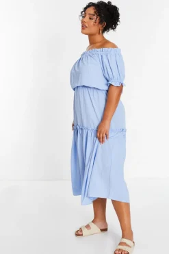Quiz Curve Blue Textured Bardot Midaxi Dress Sale