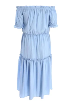 Quiz Curve Blue Textured Bardot Midaxi Dress Sale