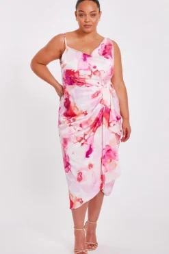 Quiz Curve Blush Floral Print Midi Dress Discount