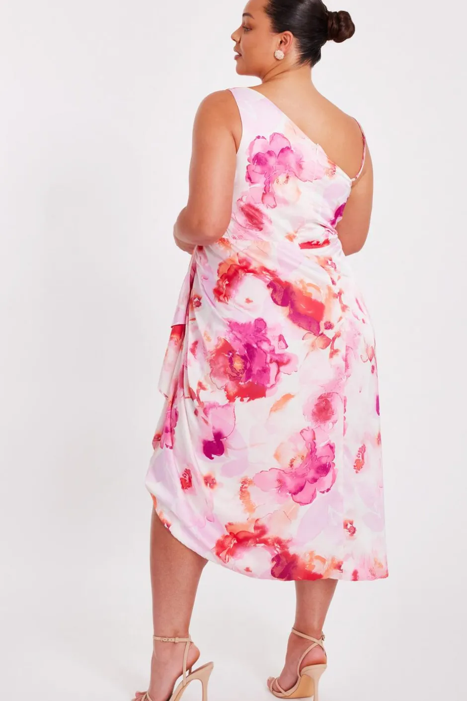Quiz Curve Blush Floral Print Midi Dress Discount