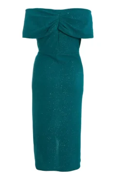 Quiz Curve Bottle Green Glitter Bardot Midi Dress Hot