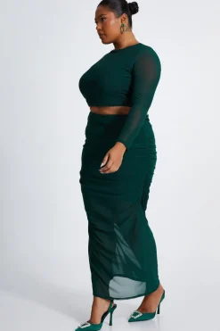 Quiz Curve Mesh Crop Top Bottle Green Hot