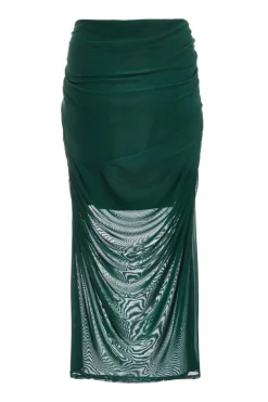 Quiz Curve Mesh Midaxi Skirt Bottle Green Discount