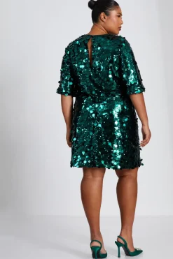 Quiz Curve Sequin Boxy Tunic Dress Bottle Green
