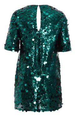 Quiz Curve Sequin Boxy Tunic Dress Bottle Green