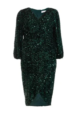 Quiz Curve Sequin Midi Dress Bottle Green Best