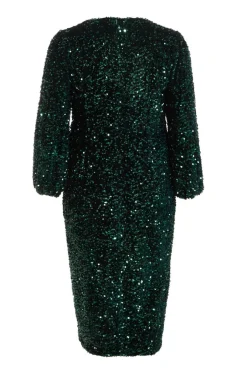 Quiz Curve Sequin Midi Dress Bottle Green Best