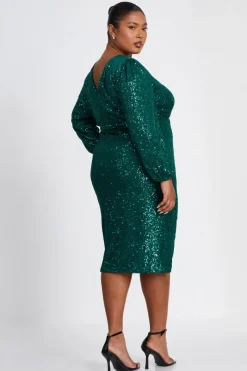 Quiz Curve Bottle Green Sequin Midi Dress Online