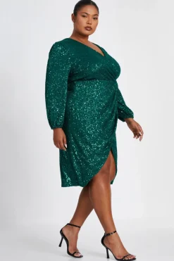 Quiz Curve Bottle Green Sequin Midi Dress Online