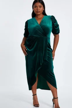 Quiz Curve Velvet Wrap Midi Dress Bottle Green Best