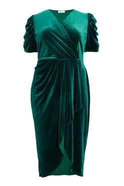 Quiz Curve Velvet Wrap Midi Dress Bottle Green Best