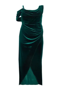 Quiz Curve Velvet Maxi Dress Bottle Green New