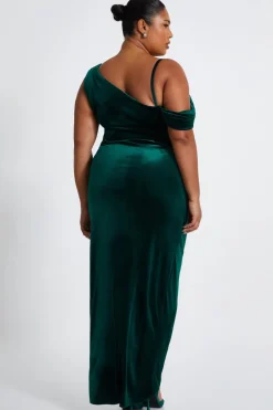Quiz Curve Velvet Maxi Dress Bottle Green New