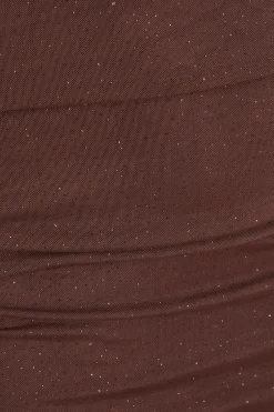Quiz Curve Glitter Mesh Midaxi Skirt Brown