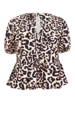 Quiz Curve Leopard Print Tie Top Brown Sale