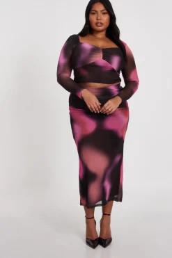 Quiz Curve Brown Marble Print Crop Top Best