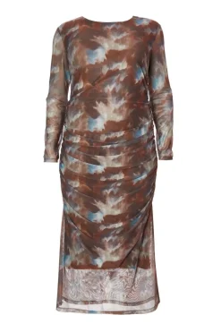 Quiz Curve Brown Mesh Printed Midaxi Dress Hot