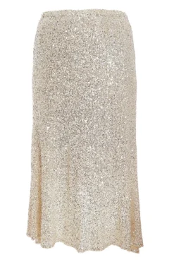 Quiz Curve Sequin Maxi Skirt Champagne New