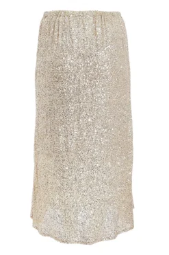 Quiz Curve Sequin Maxi Skirt Champagne New