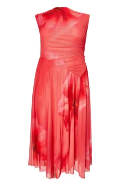 Quiz Curve Coral Mesh Midaxi Dress New