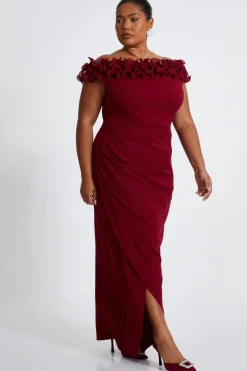 Quiz Curve Dark Red Bardot Maxi Dress Best