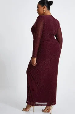 Quiz Curve Dark Red Mesh Midaxi Dress New