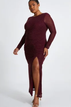 Quiz Curve Dark Red Mesh Midaxi Dress New