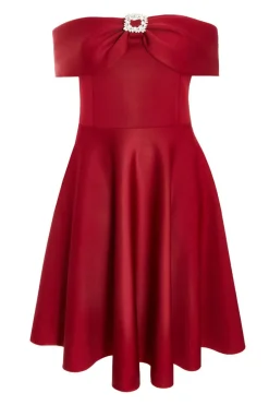 Quiz Curve Dark Red Skater Midi Dress New