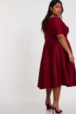 Quiz Curve Dark Red Skater Midi Dress New