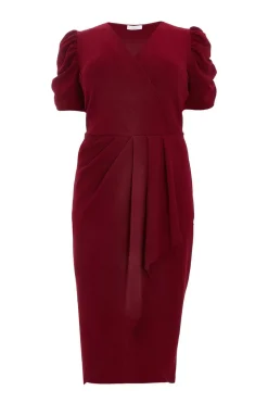 Quiz Curve Dark Red Wrap Midi Dress Clearance