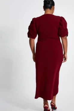 Quiz Curve Dark Red Wrap Midi Dress Clearance
