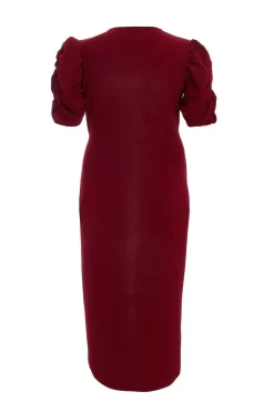 Quiz Curve Dark Red Wrap Midi Dress Clearance