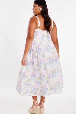 Quiz Curve Floral Embroidered Midi Dress New