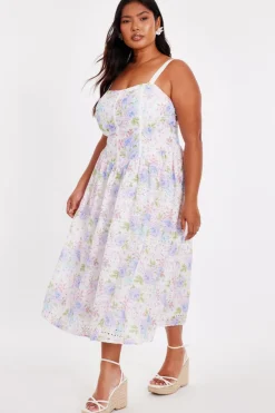 Quiz Curve Floral Embroidered Midi Dress New