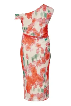 Quiz Curve Floral Smudge Midaxi Dress Hot