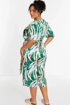 Quiz Curve Green Tropical Wrap Culotte Jumpsuit