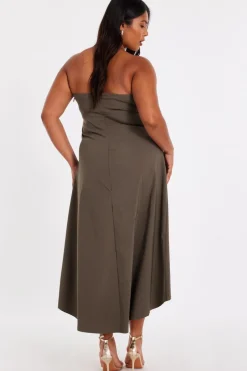 Quiz Curve Bandeau Midi Dress Khaki New