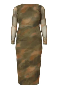 Quiz Curve Khaki Printed Long Sleeve Midaxi Dress Sale