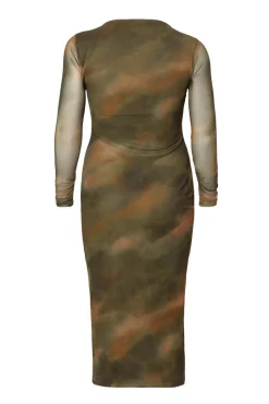 Quiz Curve Khaki Printed Long Sleeve Midaxi Dress Sale