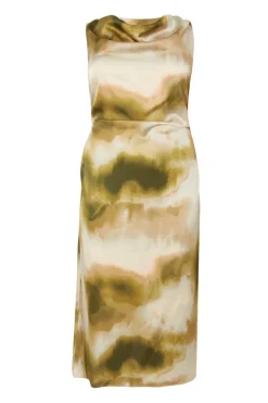 Quiz Curve Khaki Printed Satin Midaxi Dress Outlet