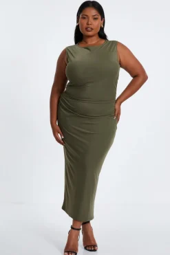 Quiz Curve Khaki Round Neck Midaxi Dress Best