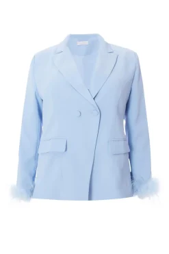 Quiz Curve Feather Trim Blazer Light Blue
