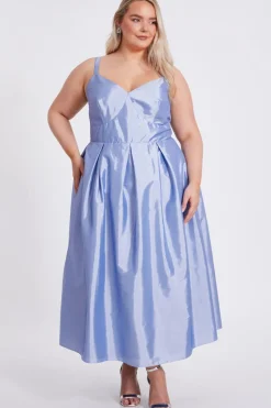 Quiz Curve Light Blue Taffeta Midi Dress Sale