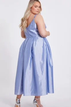 Quiz Curve Light Blue Taffeta Midi Dress Sale