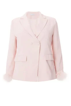 Quiz Curve Feather Trim Blazer Light Pink Hot
