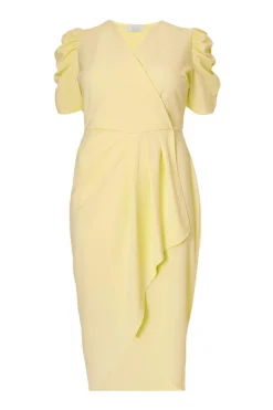 Quiz Curve Light Yellow Wrap Midi Dress Best
