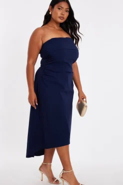 Quiz Curve Bandeau Midi Dress Navy Hot